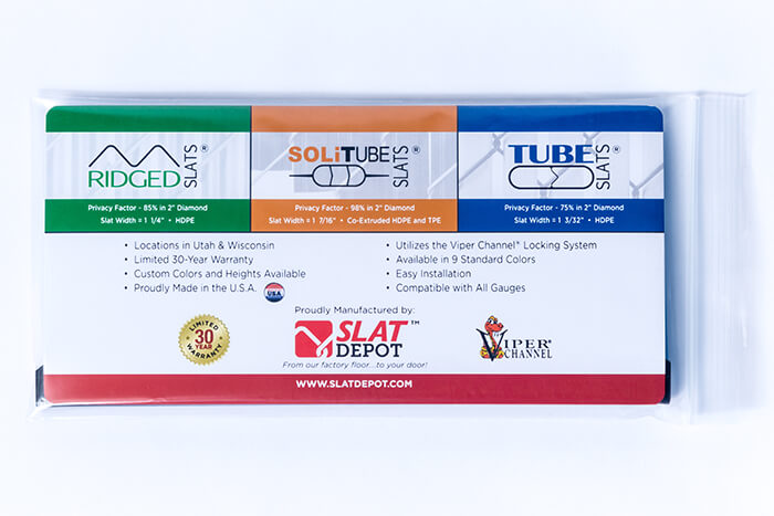 fence slat sample pack, ridged slats, solitube slats, tube slats